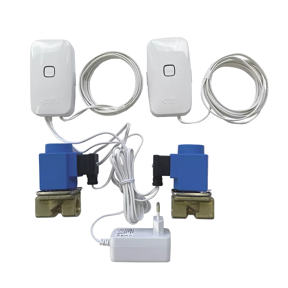 Wireless leakage switch, two valves 1/2", battery-operated sensor